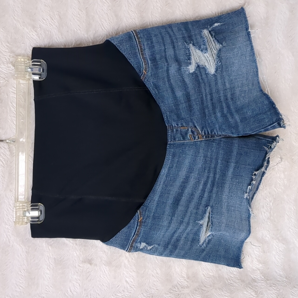 ISABEL Maternity Midi Short BLUE JEAN Shorts Sz 4/27 Distress